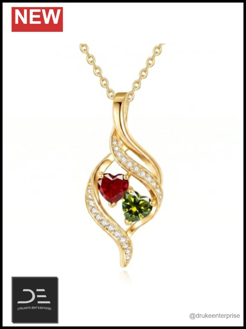 18K Gold Plated Infinity Necklace with Two Birthstone Pendants